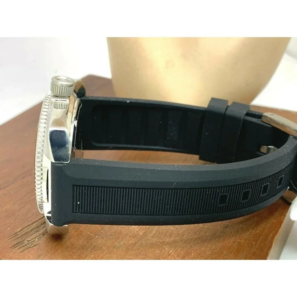 Fossil Men's Watch WB1043 Quartz Green Dial Silver Case 38mm Black Rubber Band
